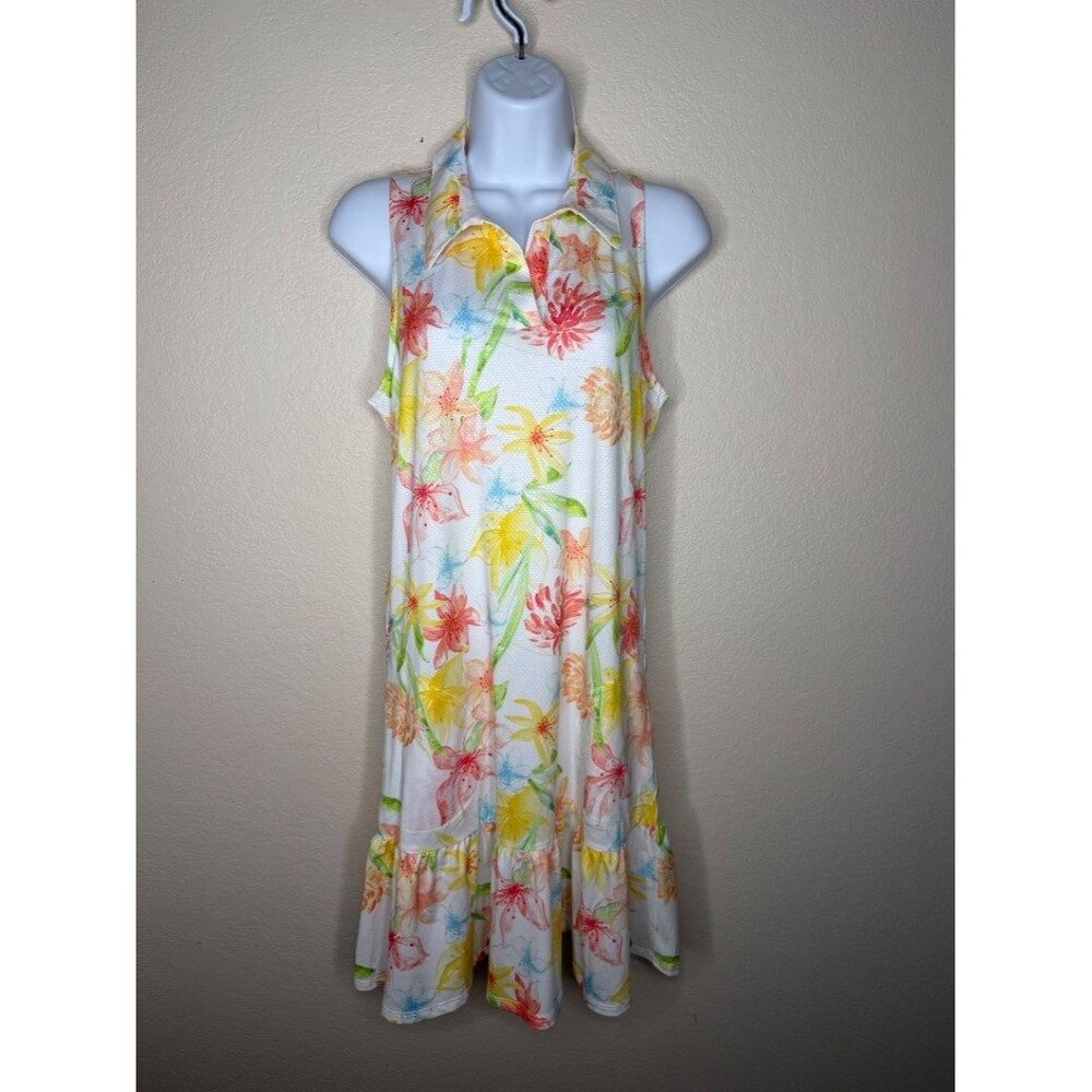 Gottex Women's Floral Sleeveless Collared Sundress S Ruffle Hem Short